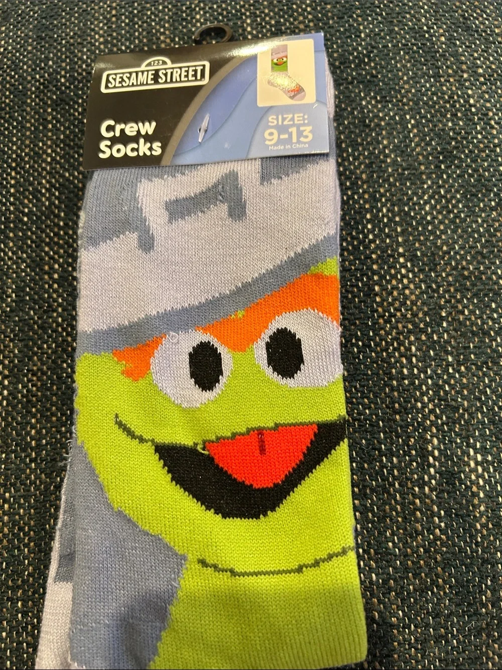 Sesame Street Oscar the Grouch Gray and Green Crew Socks